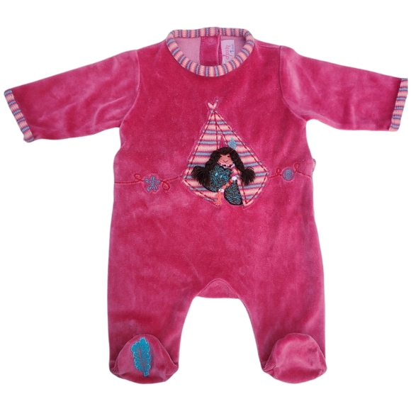 dpam One-piece Jumpsuit Footie Pink Velour Baby Girls 1 Months - Picture 1 of 5